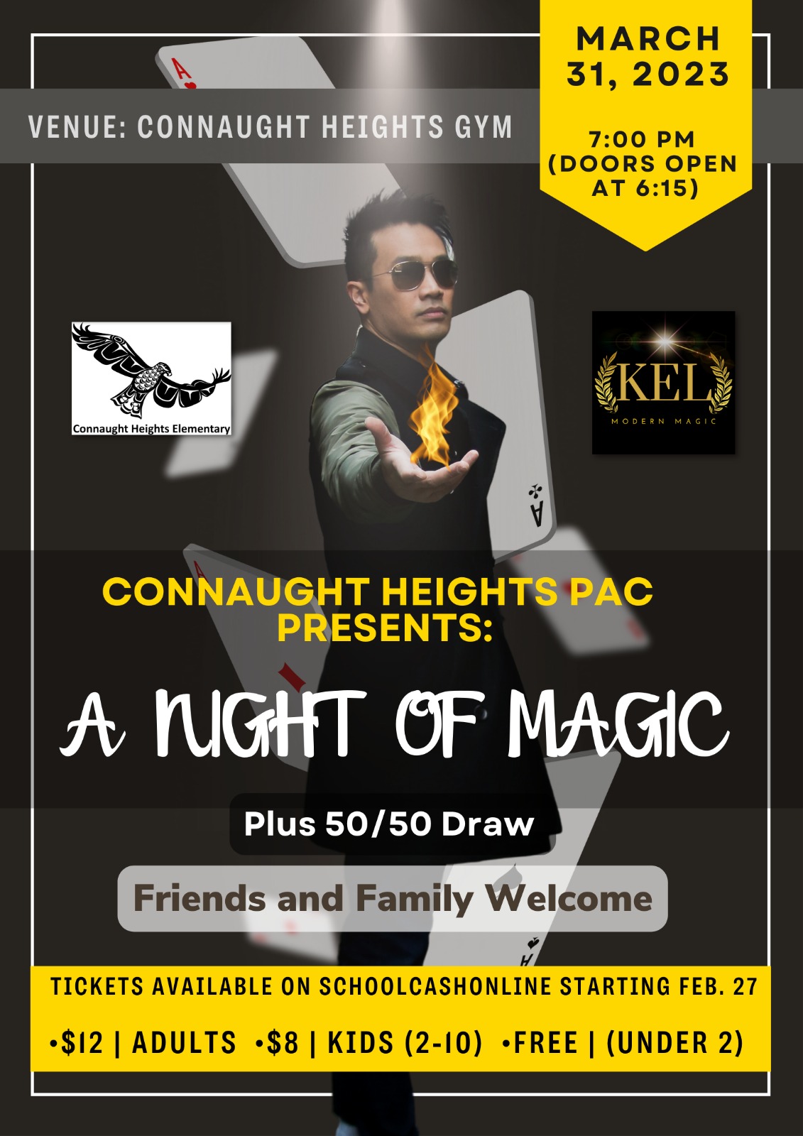 Poster for A Night of Magic, a Connaught Heights PAC fundraiser magic show, March 31, 2023